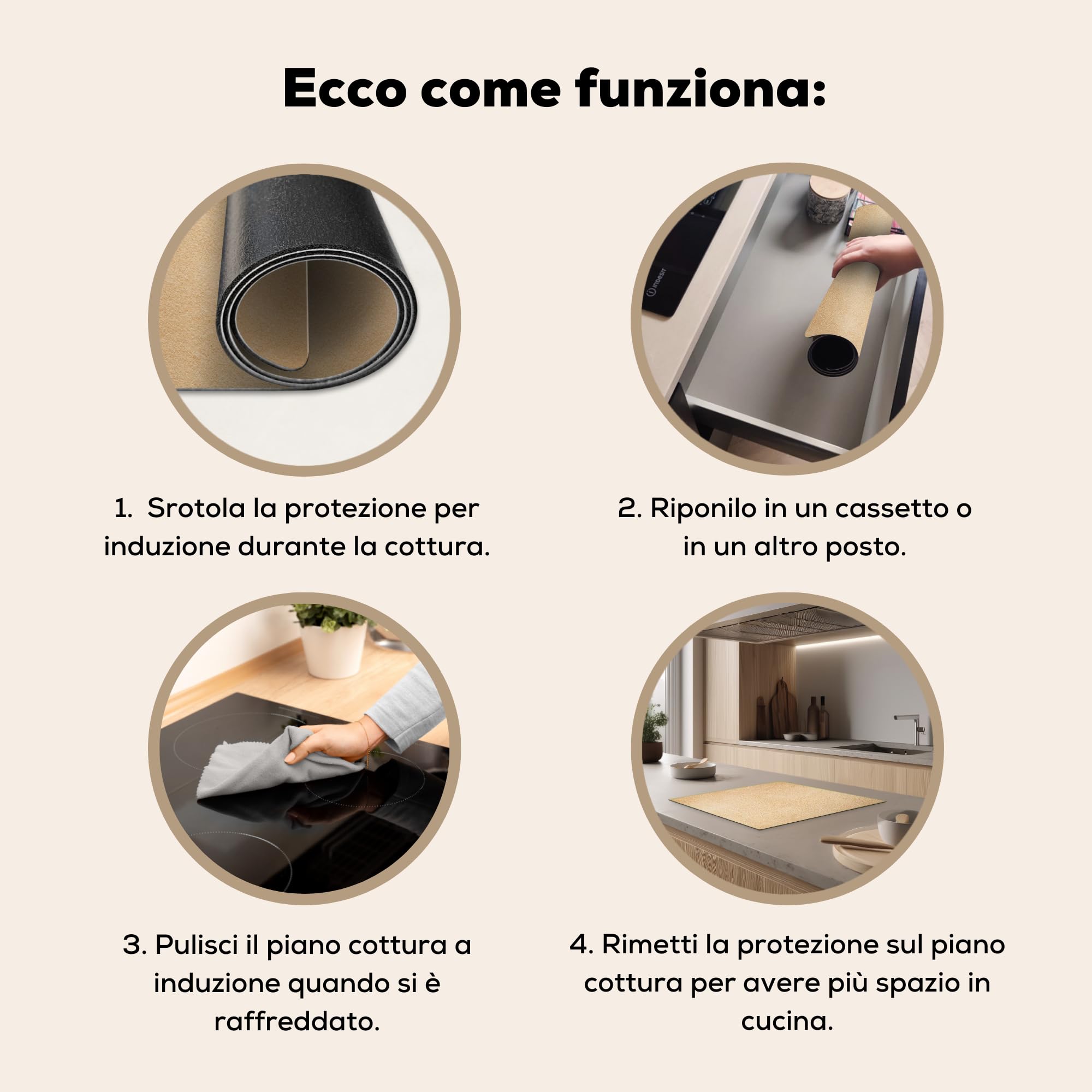 KitchenYeah© Coperchio Piano Cottura Cucina Copri Fornelli Tappetino | 59x52 cm - Induzione Antiscivolo Piastra Protezione Cuir - Texture - Aspetto pelle - Beige