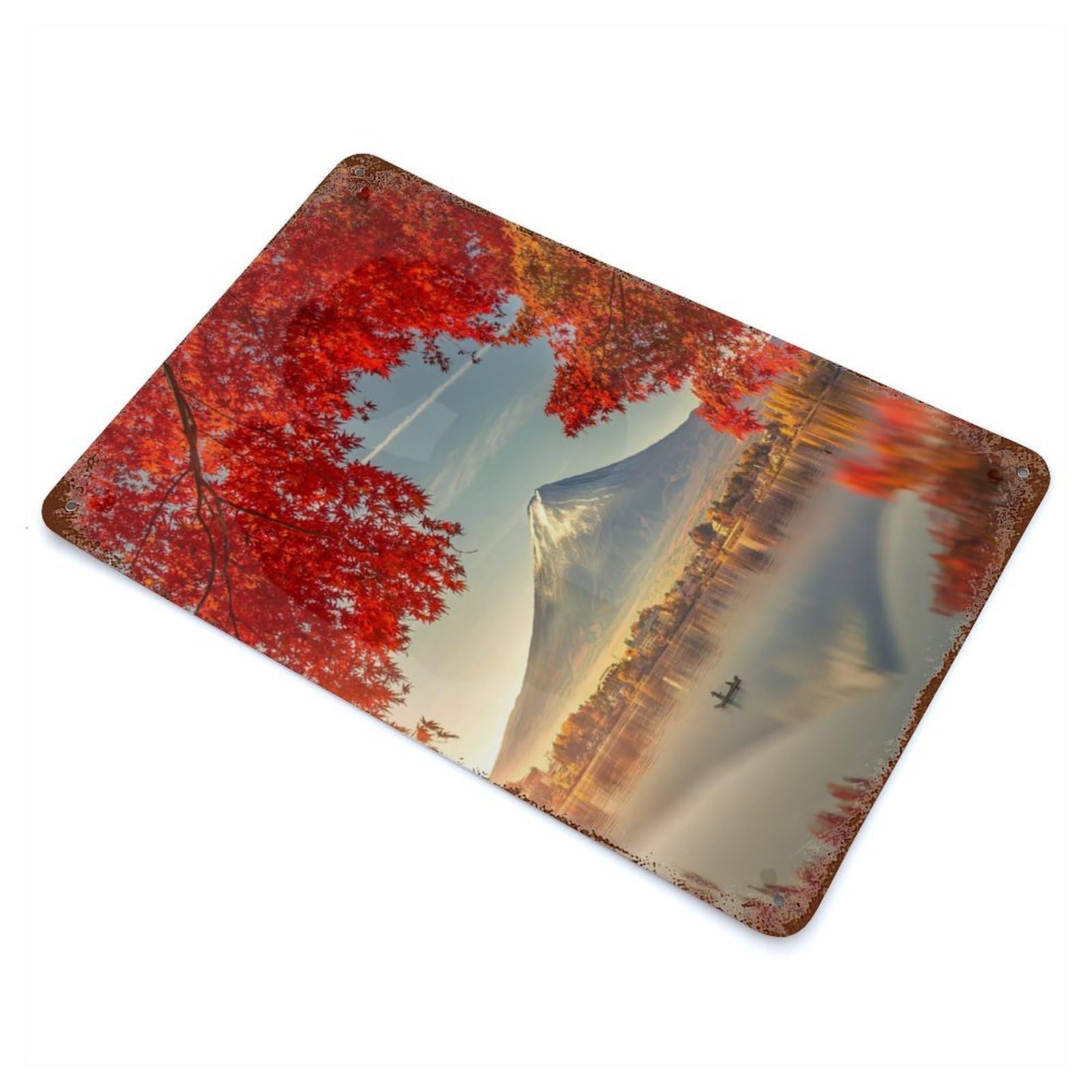 Fuji And Lake Kawaguchiko Distressed Metal Wall Sign 11.8"x7.9", Industrial Home Decor for Garage, Pub Or Kitchen