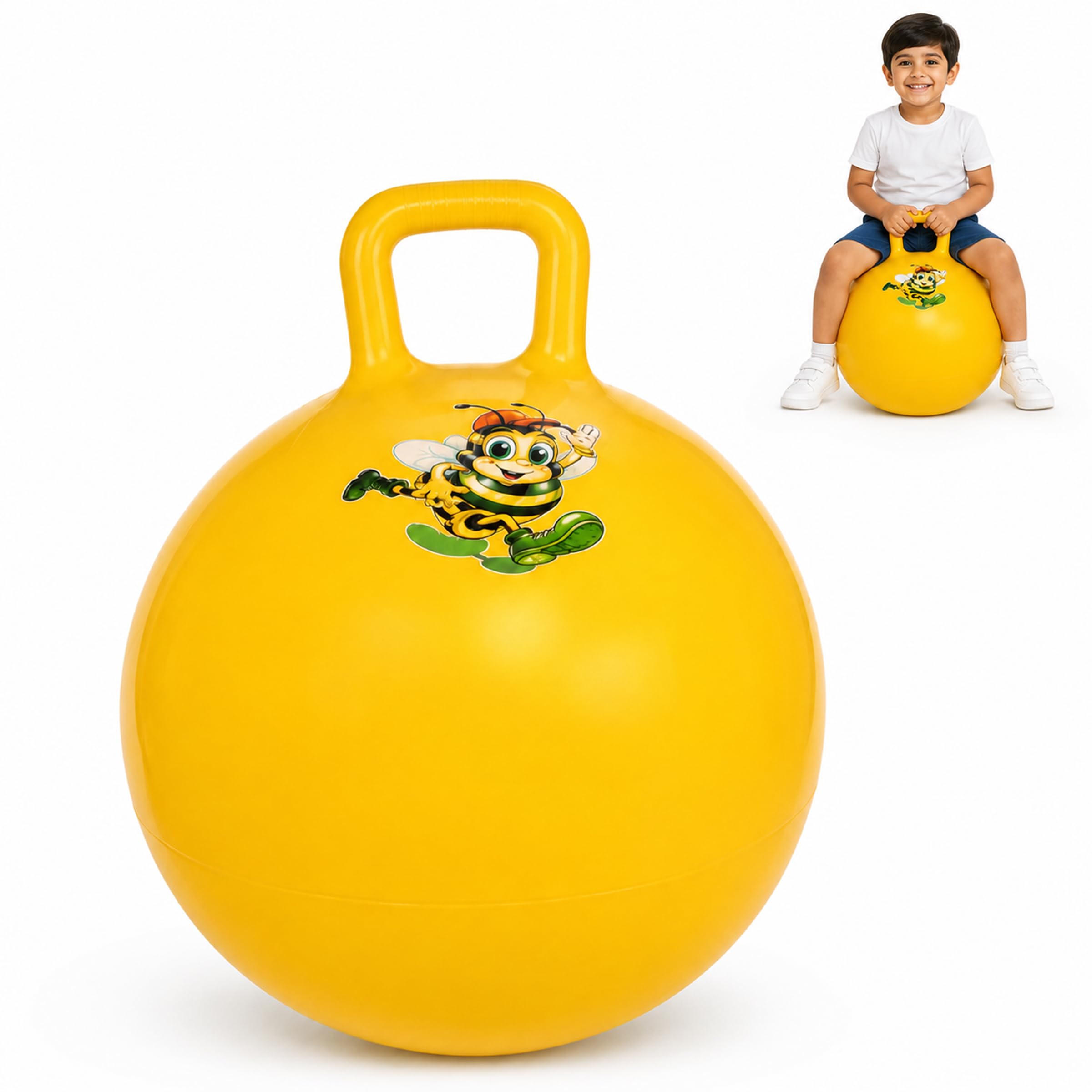 Toyshine 55cm Hopper Ball Inflatable Hopping Balls Jumping Therapy Toys Sit and Bounce Ball with Handle for Kids Ages 5+, Yellow-image-12