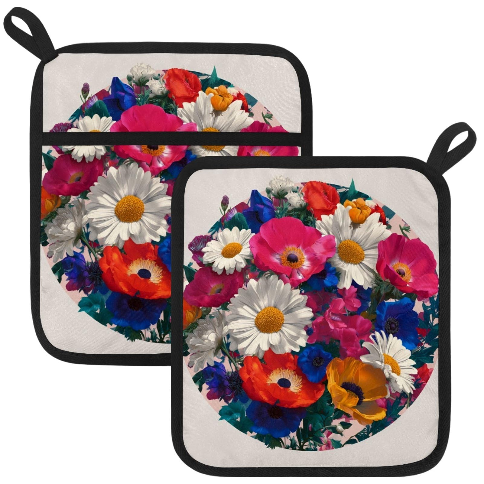 VAPOKF Flower Kitchen Hot Pot Holder, Pot Holders Heat Resistant Pot Holder with Pocket Heat Resistant Trivets for Hot Pans Cotton Pot Mitts for Kitchen Cooking Baking