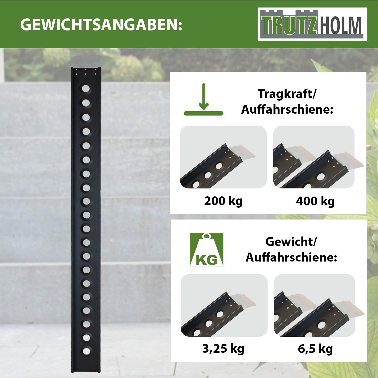 TRUTZHOLM Auffahrschiene Aluminium Gesamtänge 194 cm Traglast 200 kg Verladeschiene Auffahrrampe leicht starr für leichte Motorräder Mopeds E-Bike Rampe Fahrradrampe inkl. 1x Spanngurt in schwarz