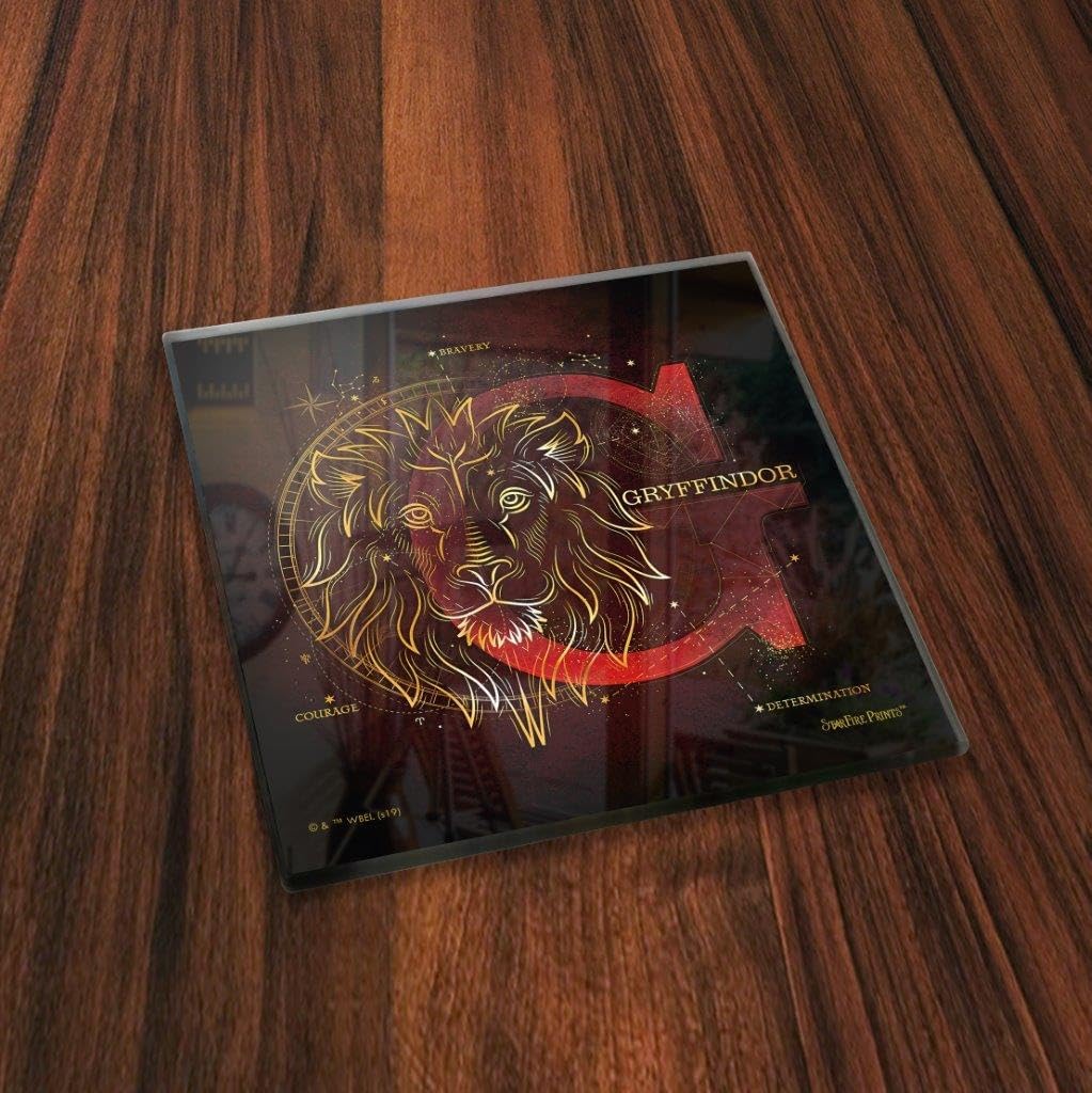 Harry Potter – Celestial House Crests – Hogwarts - Glass Coaster Set – for Gifting Collecting – Comes with Stylish Modern Wooden Holder SPCSTR973