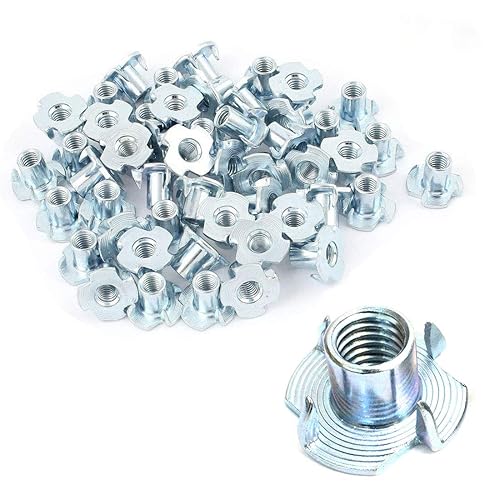 SpzcdZa 50 piezas de 14 - 20 x 516 pulgadas de acero chapado en zinc con 4 puntas, kit surtido de tuercas ciegas para madera, soportes de escalada