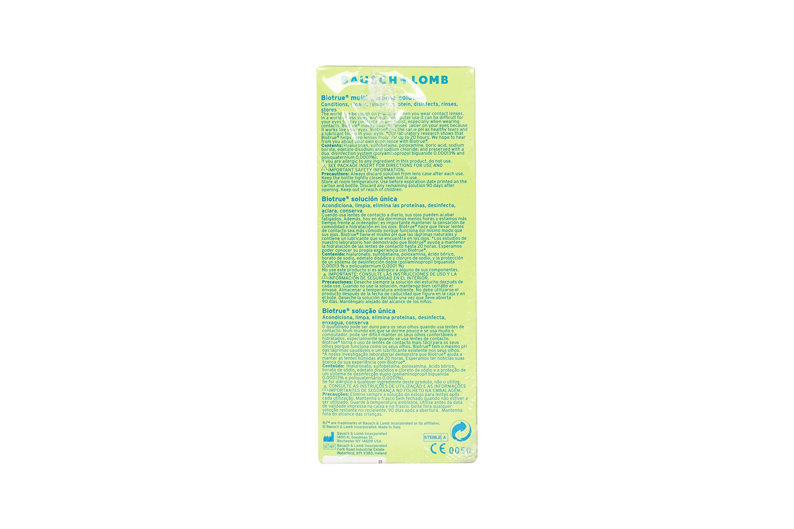 Biotrue Bausch + Lomb Solución Única 2 x 300ml + 60ml gratis para lentes de contacto blandas