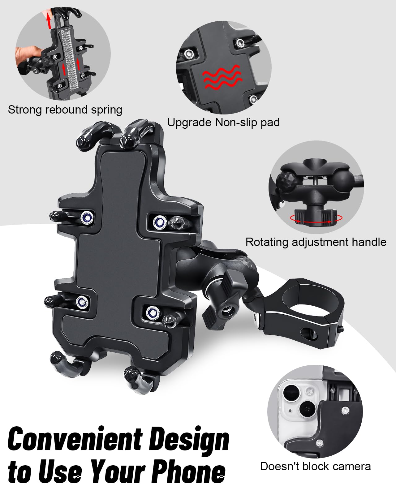 Soporte para teléfono UTV – Soporte de teléfono resistente ajustable de 360°, 8 garras para tubo redondo de 1.75 a 2 pulgadas, compatible con RZR Maverick X3 Ranger Pioneer Talon Teryx