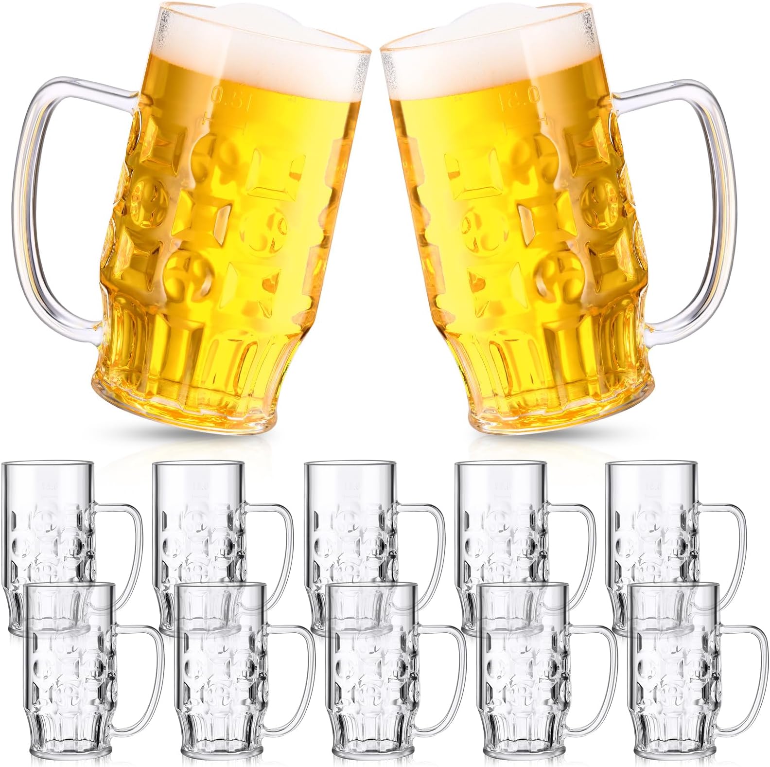 Mifoci Clear Plastic Beer Mug with Handles Reusable