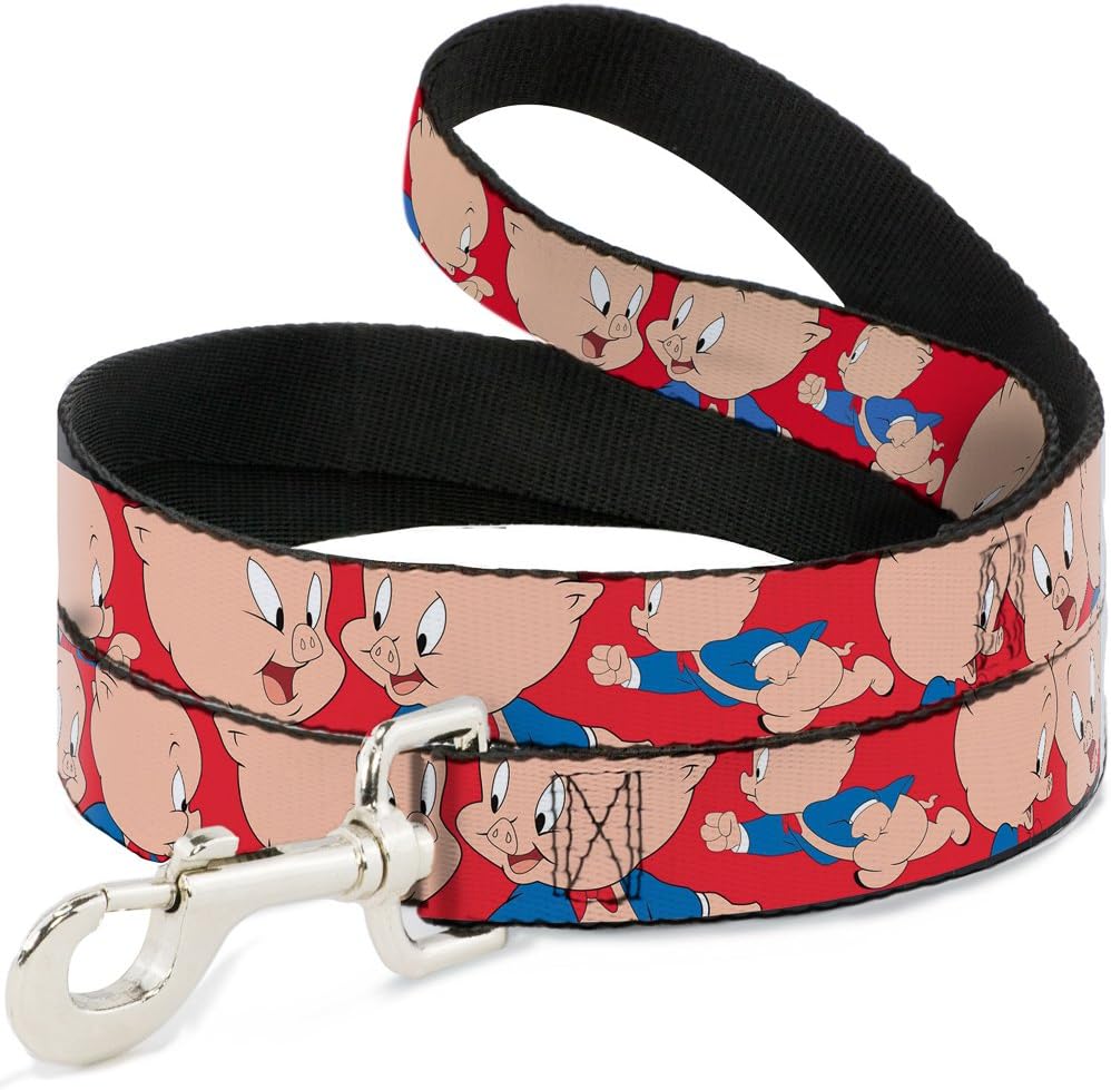 Buckle-Down Pet Leash - Porky Pig Expressions Red - 4 Feet Long - 1.5" Wide