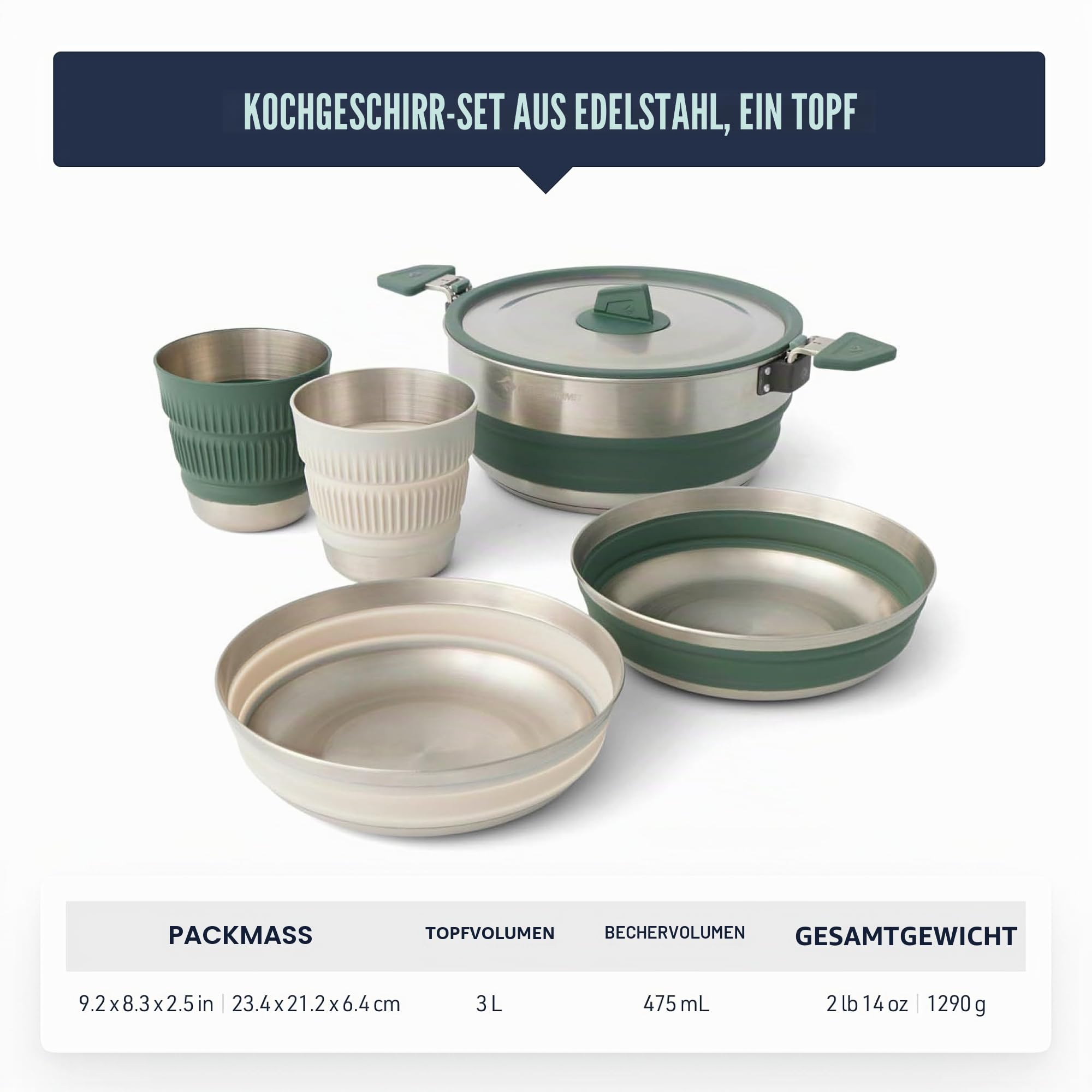 Sea to Summit Detour Stainless Steel One Pot Cook Set 2P 5-teilig - Kochset green-grey