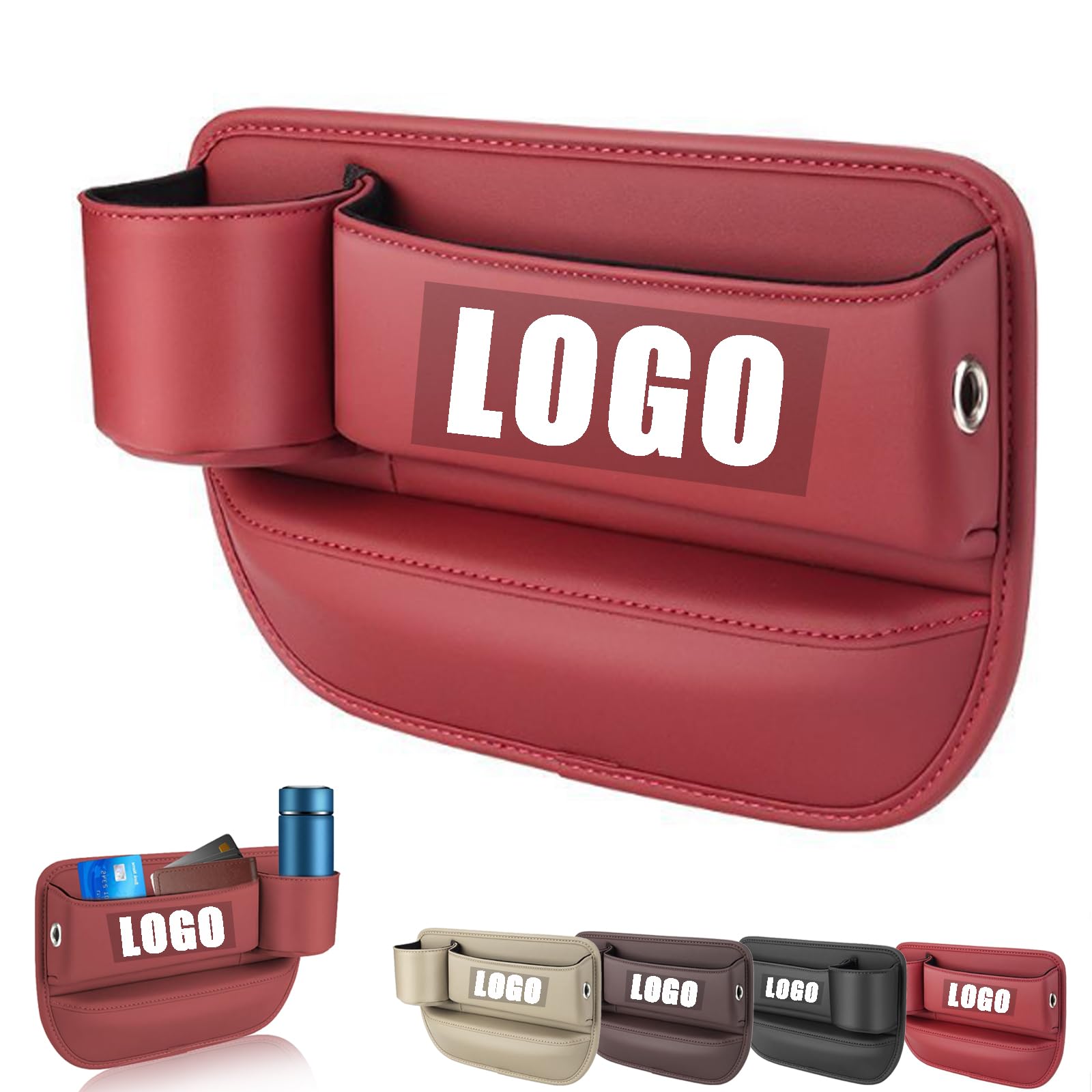 Car Leather Cup Holder Gap Bag, Custom Seat Gap Storage Box With Logo/Text, Adjustable Car Seat Storage Box, Leather Car Seat Gap Organizer, For Glasses Phones Keys And Cards (Driver Side,Black