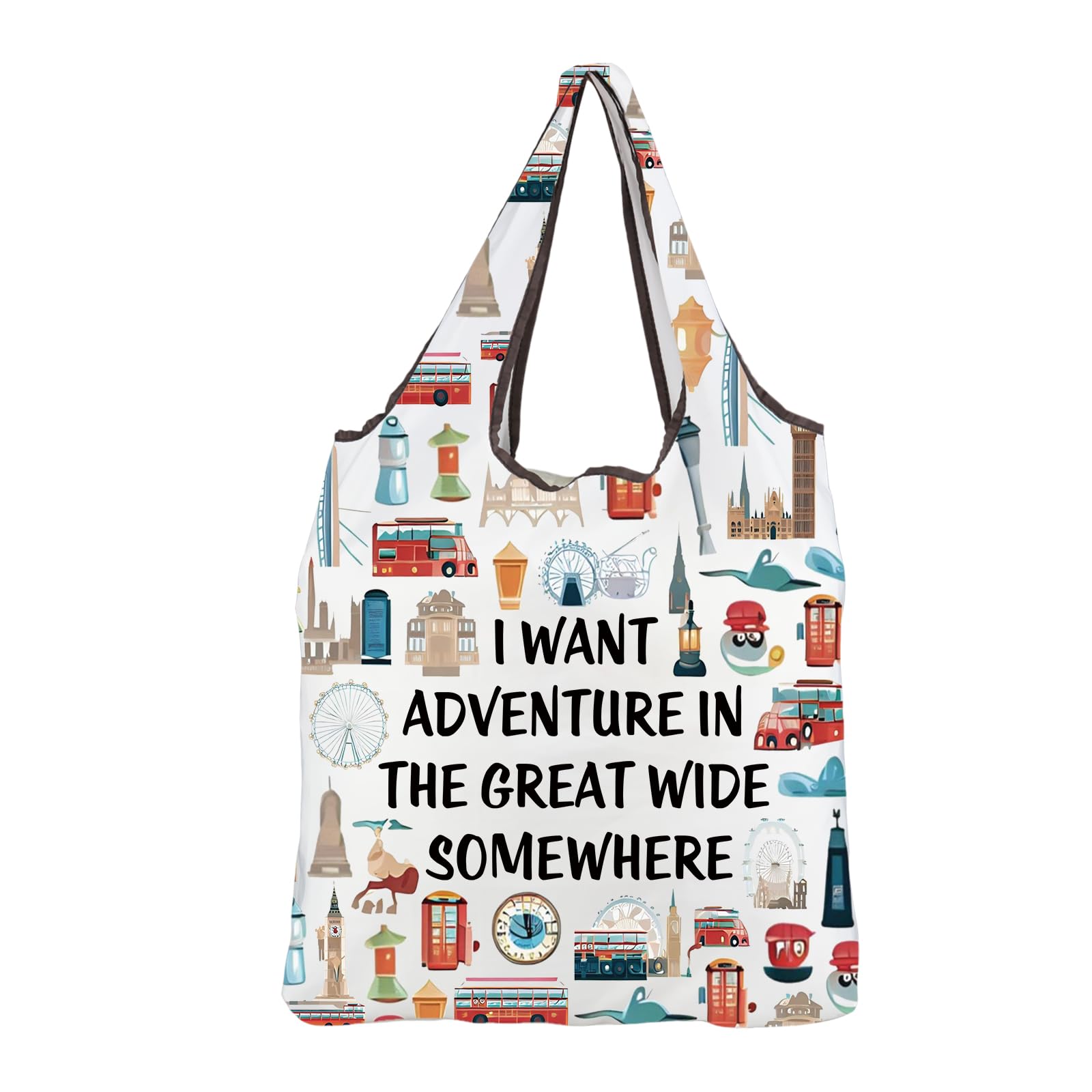 MEIKIUP Travel Lover Gift London Reusable Shopping Bag London Souvenirs Gifts for Travelers UK Vacation Gift British Travel Bag (London F-Bag-UK)