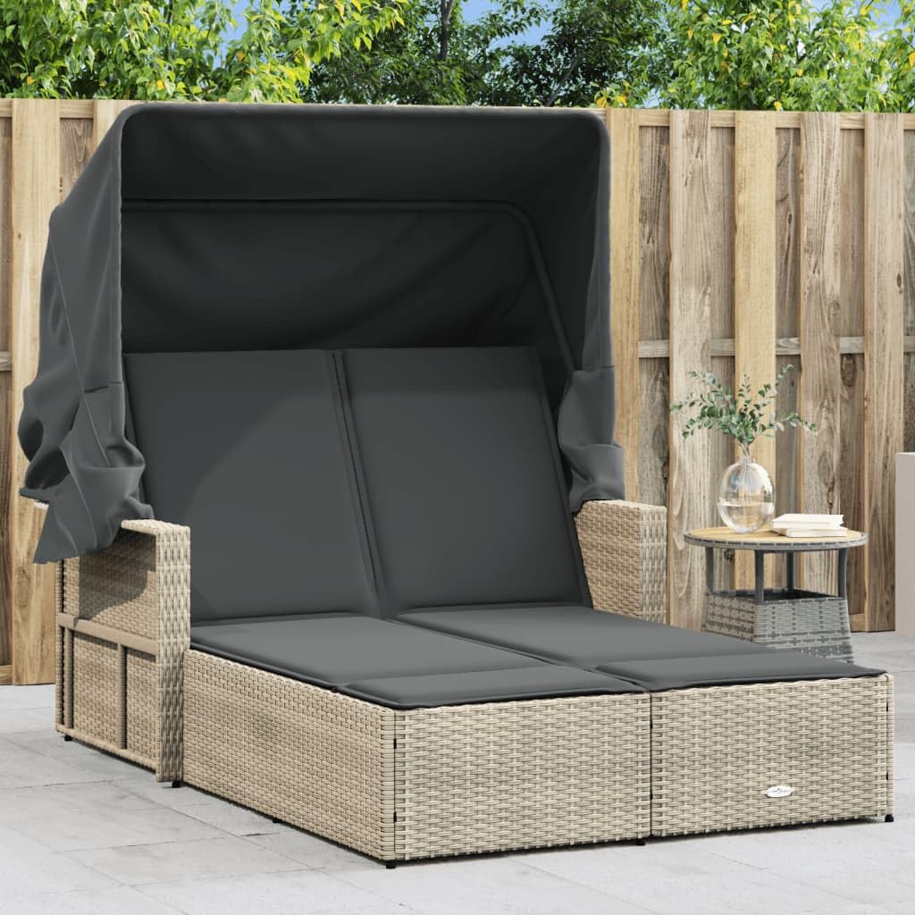 Homgoday Lit double auvent et coussins gris clair polyrorotin, chaises longues, canapé-lit, lit de piscine, lit de jardin