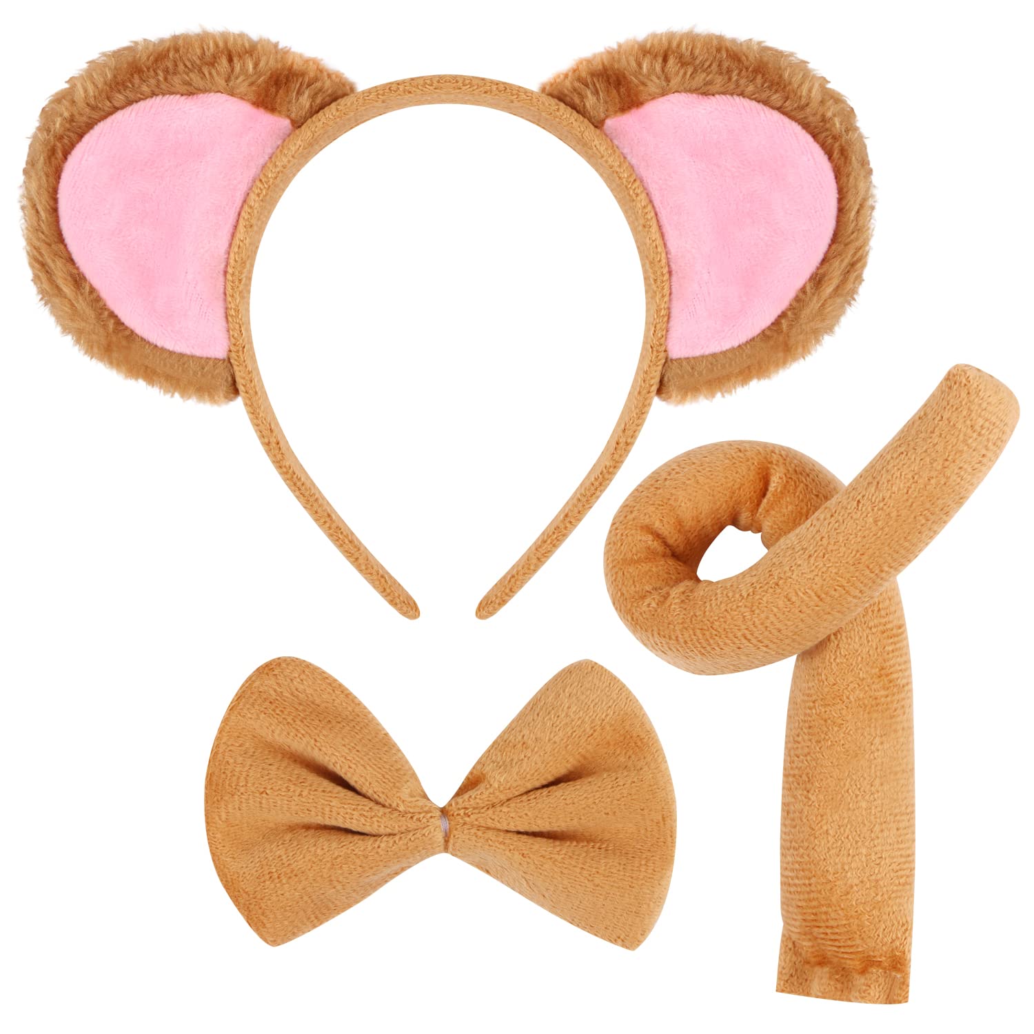 EVERMARKET 3 Pieces Monkey Costume Set Monkey Ears Headband Tail and Bow Tie Animal Fancy Dress Monkey Costume Kit Party Accessories for Halloween,Birthday,Christmas,Cosplay Dress Up Party Decorations