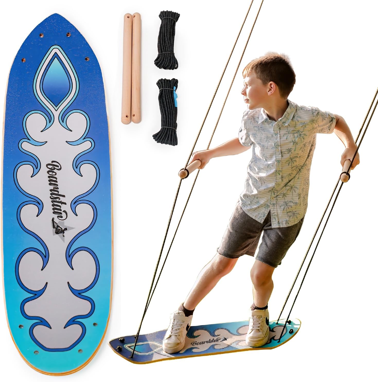 Outdoor Standing Swing for Kids - Totally Rad Surf Skate Inspired Stand Up Tree Swing for Kids with Adjustable Handles - Easy-to-Install Kids Swings for Outside - Boys & Girls Ages 4-14 - Big Wave