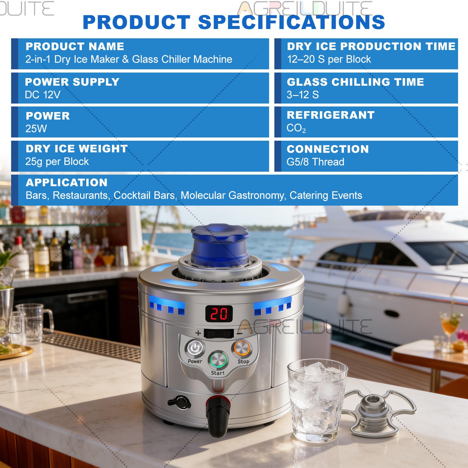 Máquina De Hielo Seco Y Enfriador De Vasos Profesional, Equipo De Bar 2 En 1 para Presentaciones De Cócteles, Enfriador De Copas De Vino Y Cerveza para Restaurantes, Yates Y Bares