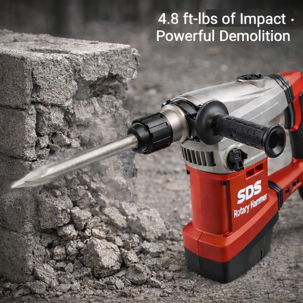 11 Amp 1-9/16 in SDS-MAX Variable-Speed Rotary Hammer Drill, 4.8 ft-lb Impact Energy, 1900–4400 BPM, Anti-Vibration Handle, Safety Clutch – Compatible with BAUER SDS-Type Rotary Hammer (2143E-B)