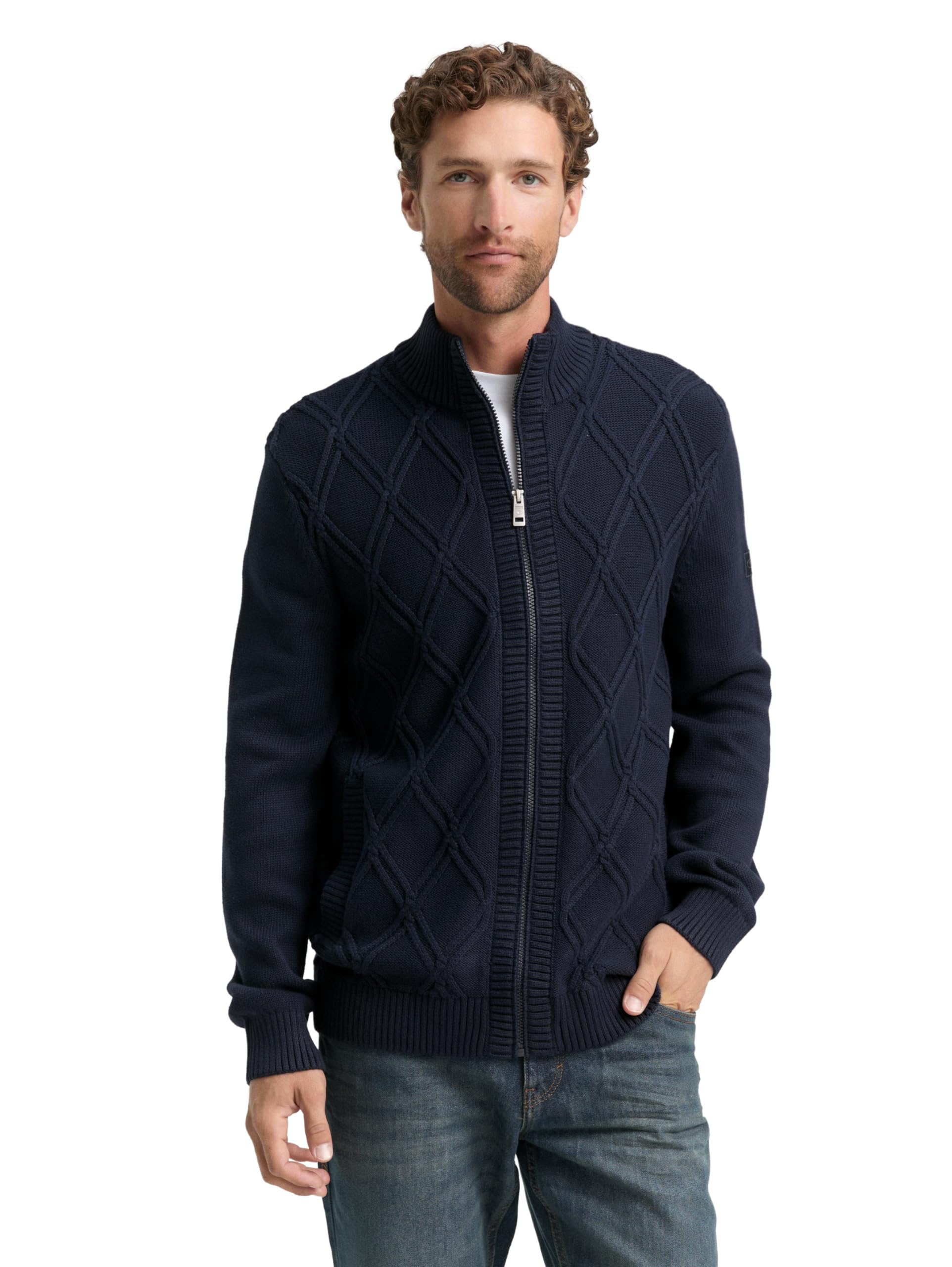 Tom Tailor Herren 1048738 Strickjacke mit Zopfmuster (1er Pack)