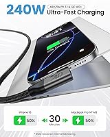 Vista 4 de Silkland Cable USB 4 de ángulo recto de 80Gbps para Thunderbolt 5, 1FT, ancho de banda de 120Gbps para 16K/Doble 8K, 240W, cable de video USB C