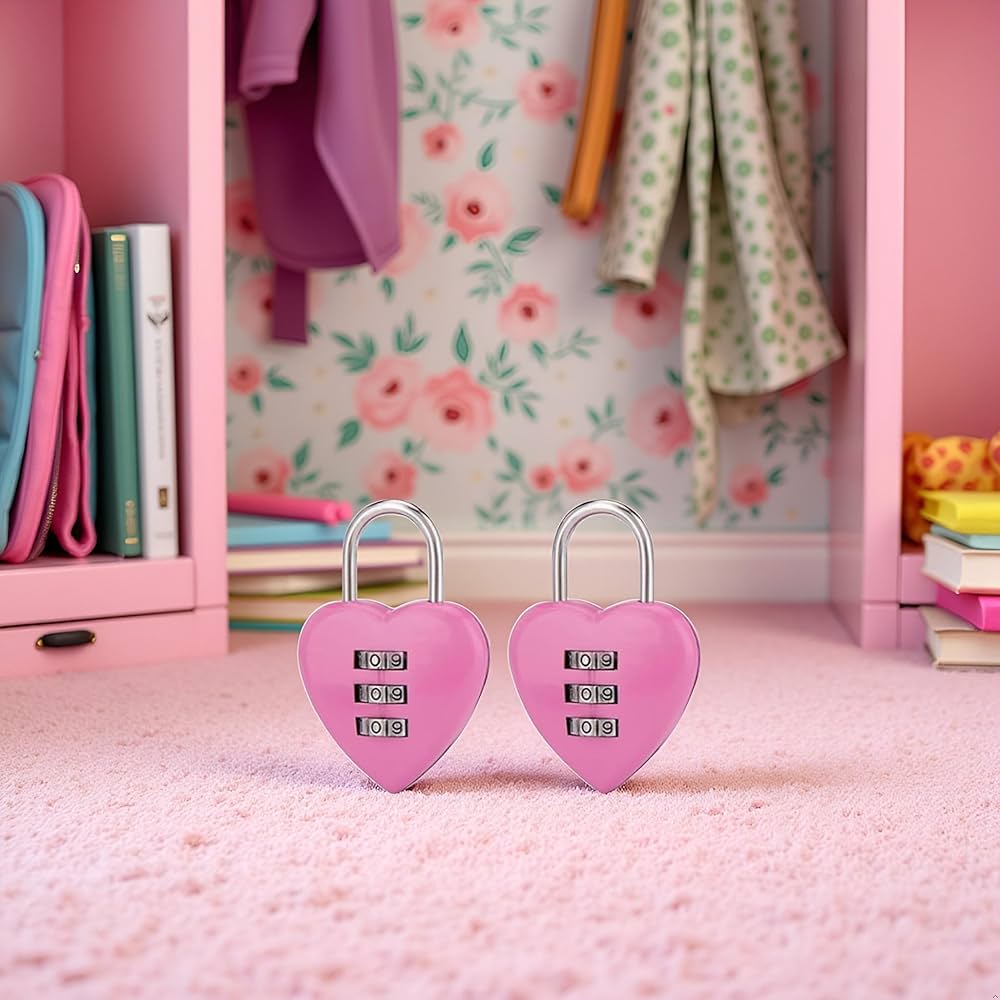 2 PCS Pink Love Heart Shape Combination Padlock for Girls