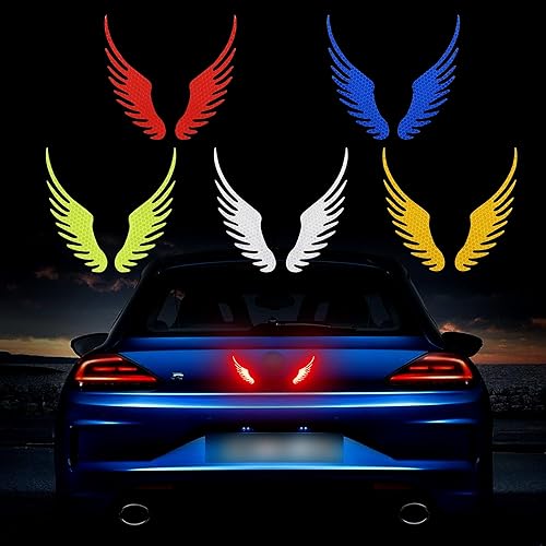 TOMALL 5 pares de calcomanías reflectantes de alas de ángel para advertencia de seguridad del automóvil, visibilidad nocturna de alta intensidad,