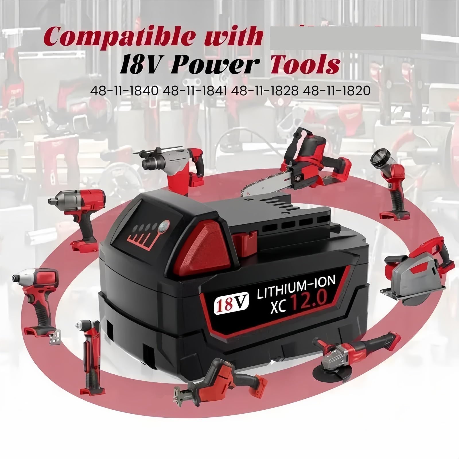 Batterie Lithium de Rechange 18 V 12000 mAh. Compatible avec Milwaukee M18 XC 48-11-1860, 48-11-1850, 48-11-1840, 48-11-1820 et 48-11-1815.(2PCS 12000mAh)