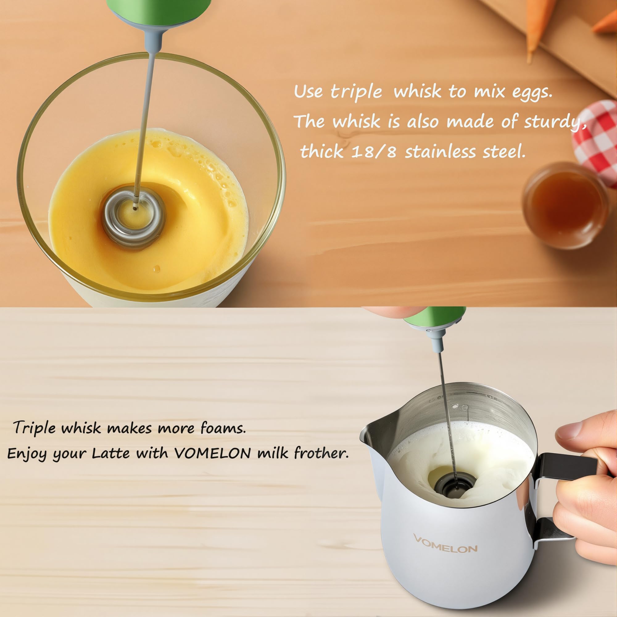 Espumador eléctrico de leche de mano, mezclador de bebidas de café de viaje, baterías incluidas, batidor de acero inoxidable 304 para capuchino con leche, café a prueba de balas, chocolate caliente,