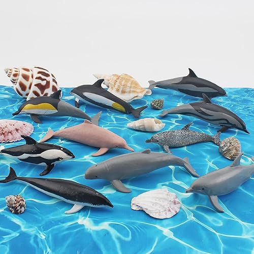 Miniatura 5 de Juego de figuras de mini delfines y tiburones ballena, juguetes de criaturas marinas para niños, decoración de pastel de pescado de plástico de 4