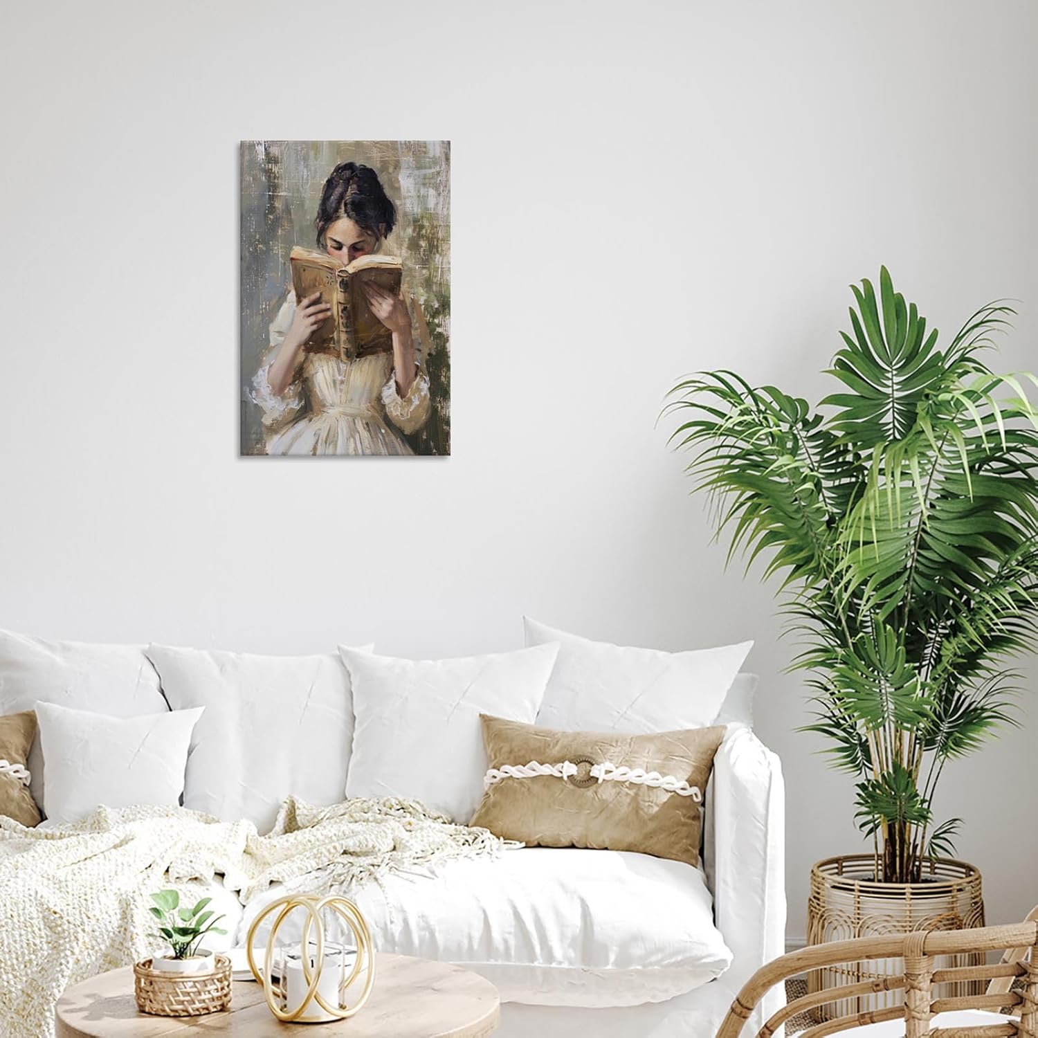Seventeenth Century Vintage Preppy Style Oil Prints Painting Young Girl Reading A Book Canvas Wall Art Vintage Aesthetic Young Girl In White Dress Poster For Bedroom Living Room Dorm 8x10in Wframed