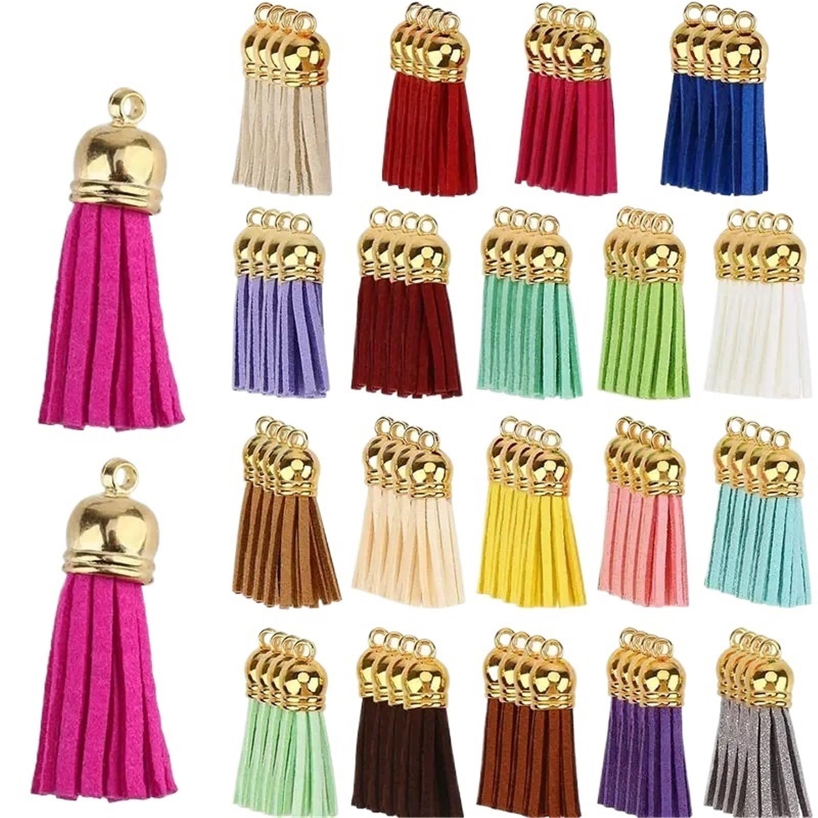 Mini Tassels 50Pcs Keychain Tassels Bulk Leather Tassels for Jewelry Making Colored Suede Tassel Pendant Keychain Accessory Craft Making for Crafts(Random mixing)