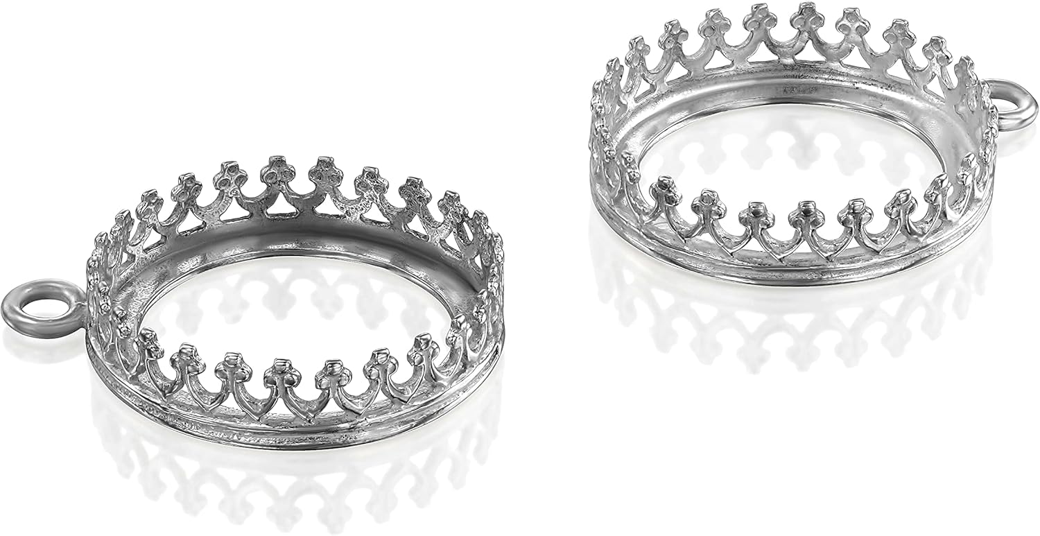 Stera Jewelry 925 Sterling Silver 12-18mm Bezel Round Crown Setting with Loop Findings