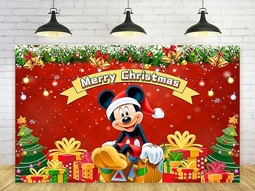 Telón de fondo de Navidad para decoración de fiesta de Navidad de Mickey Mouse, fondo de Navidad para decoración de mesa de tartas, pancarta