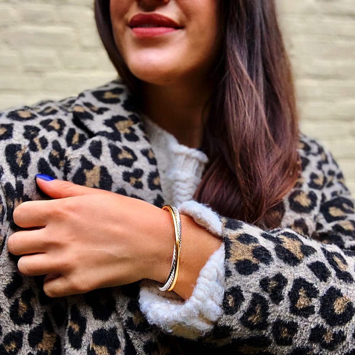 UNY JEWEL Jewelry Make a Statement with Our Two Tone Twisted Cable Wire Ball Weave Cuff Bangle Makes a Thoughtful and Stylish Gift