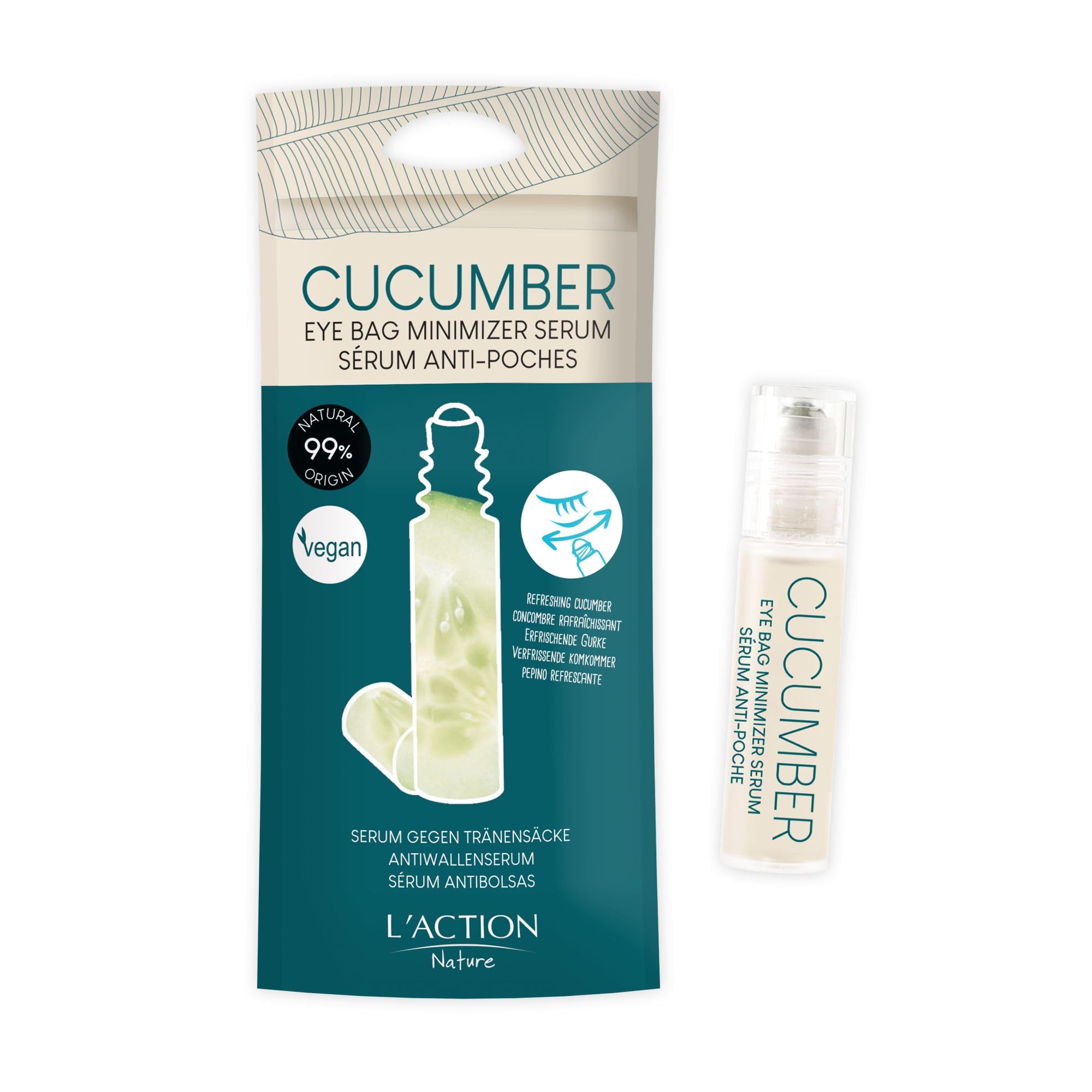L'Action Paris Eye Bag Minimiser Serum, Natural Eye Serum with Cucumber Extract for Under-Eye Puffiness