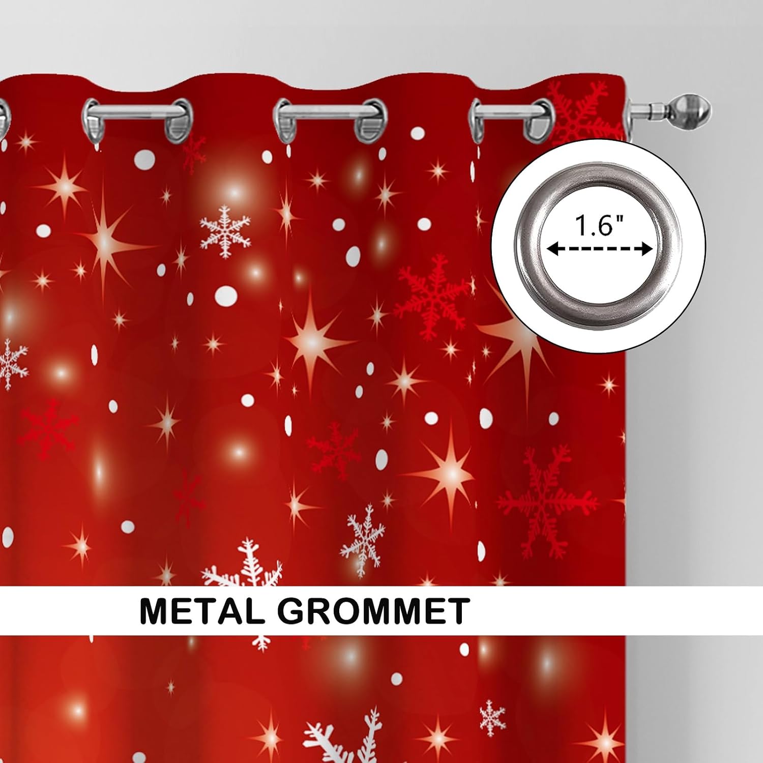 YOSTEV Snowflakes Christmas Curtain for Bedroom 2 Panel Set, Red Xmas Velvet Window Curtains 96 Inch Long, Thermal Insulated Living Room Darkening Decoration Curtains, 52x96 Inch