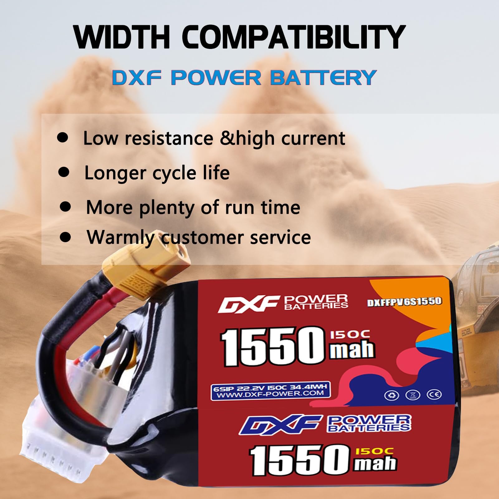 DXF 6S 1550 mAh Lipo Akku 22,2 V 150 C mit XT60 Stecker RC Graphen Akku für FPV-Drohne Quadcopter Hubschrauber Flugzeug RC Boot Autorennen Modelle (2 Stück)