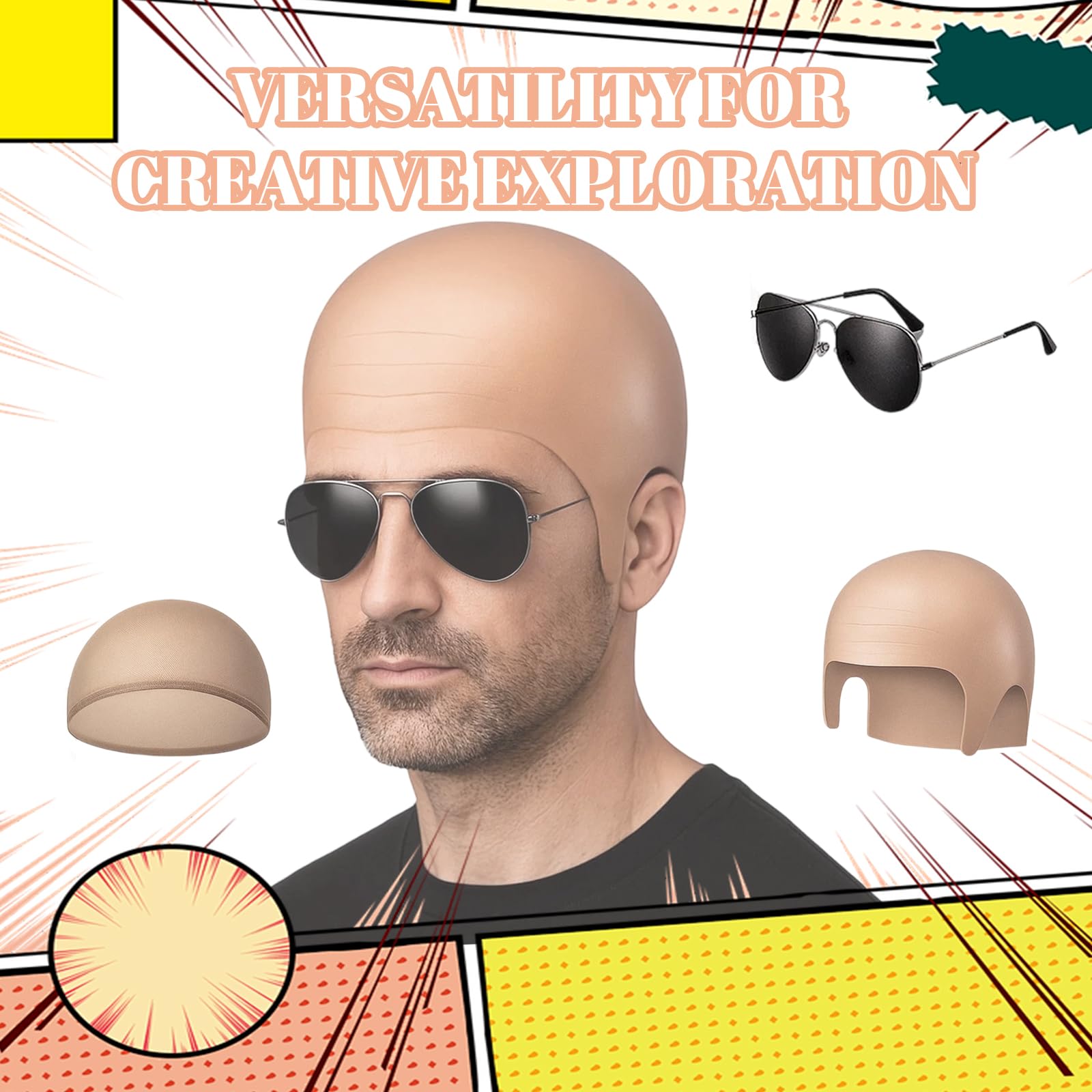 NICHOLAS RASHFORD MEGA LIMITED Pitbull Costume, Halloween Costumes, 5 PCS Bald Cap Set Included Bald Wig (with… - Image 4