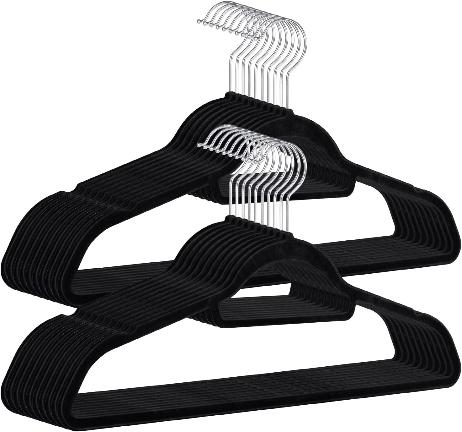 SPORWLIK Premium Velvet Hangers with Tie Bar, Suit Hangers Non-Slip Space Saving Coat Hanger Ultra Thin，Clothes Hangers 360° Swivel Hook for Suit, Shirt Dress & Trouser (Pack of 50)