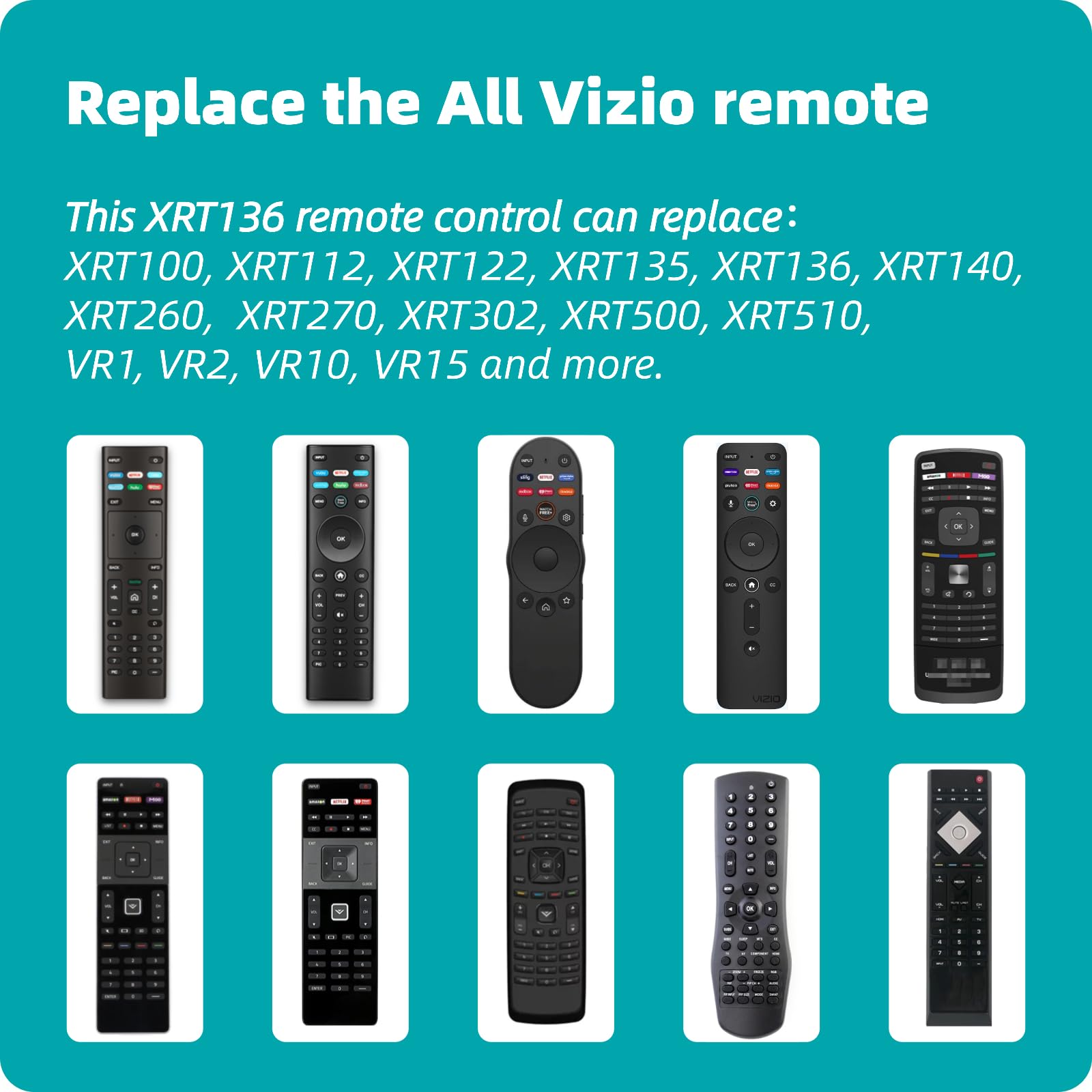 XRT136 Zamienny pilot zdalnego sterowania do wszystkich pilotów VIZIO Smart TV, serii D, serii E, serii M, serii P, serii PX, serii V, HD, Full HD, 4K, Quantum, Quantum Pro