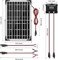 Vista 6 de Voltset - Cargador de batería solar de 10 W 12 V: mantenedor de panel solar para automóvil, barco - Cargador solar monocristalino impermeable