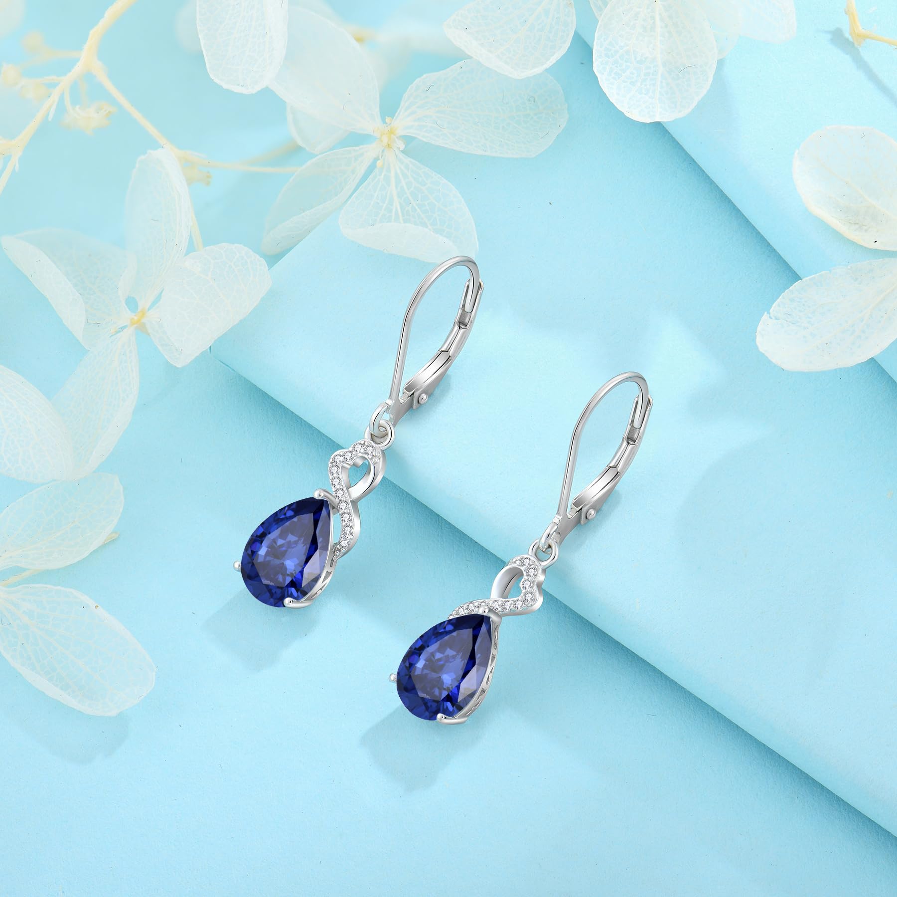 FJ Pendientes Colgantes Lágrima Plata de Ley 925 Pendientes Piedra de Nacimiento Joyas para Mujer