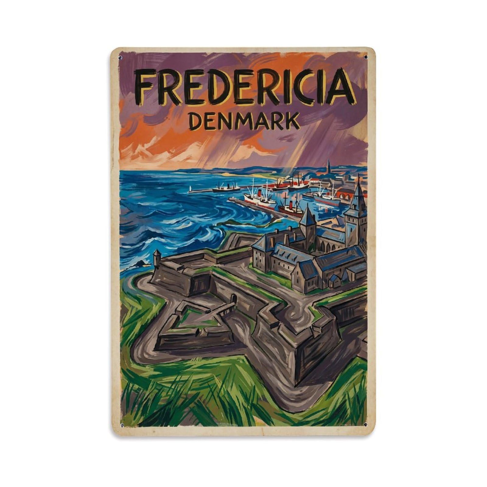 Retro Denmark Fredericia Travel Metal Tin Sign Plaque Wall Decor for Cafe, Club Bar, Office, Garden Metal Poster 8x12Inch