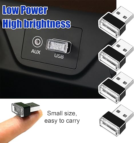 Miniatura 6 de Kewucn 4 lámparas LED USB para el interior del automóvil, mini luz nocturna LED enchufable, kit de iluminación ambiental de interfaz USB portátil,