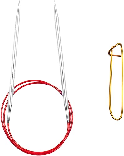 ChiaoGoo Agujas de tejer circulares de encaje rojo de 40 pulgadas (40.2in) de acero inoxidable tamaño US 6 (0.157in) paquete con 1 soporte de