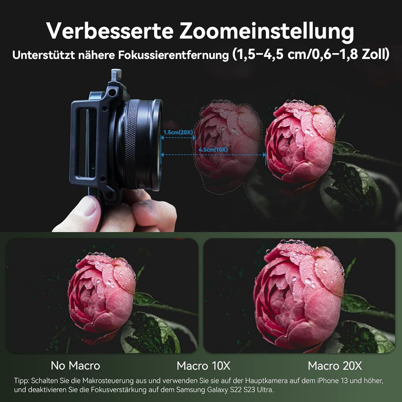 10X-20X Makroobjektiv,mit universellem Handy-Clip, Smartphone-Macro Lens, HD Zoom Handy Objektiv Geeignet für die meisten Smartphones (Schwarz-Z)