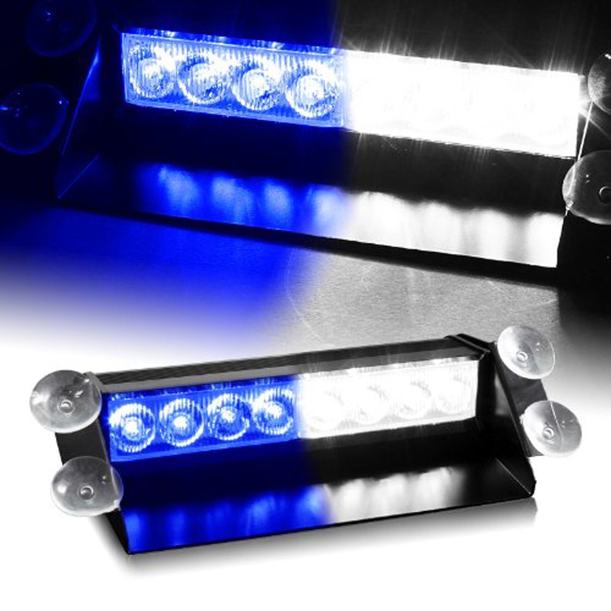 8 LED 12V Windshield Warning Light Dashboard Interior Car Truck Emergency Strobe Flash Light (bule and white)