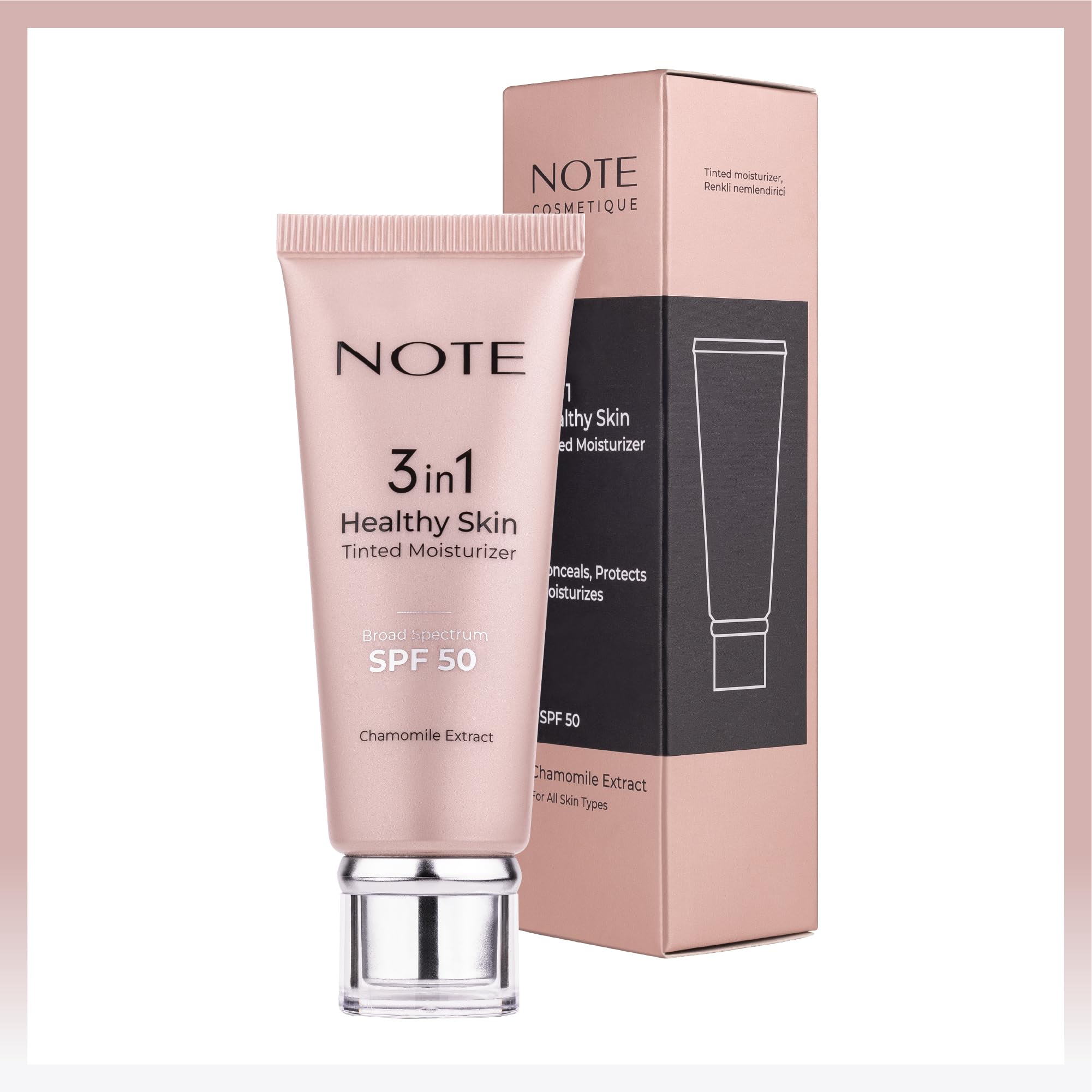 Note Cosmetics 3 in 1 Healthy Skin Light Tinted Moisturizer 50 SPF Renk Ton Eşitleyici Aydınlatıcı Krem, 00 Açık Ton