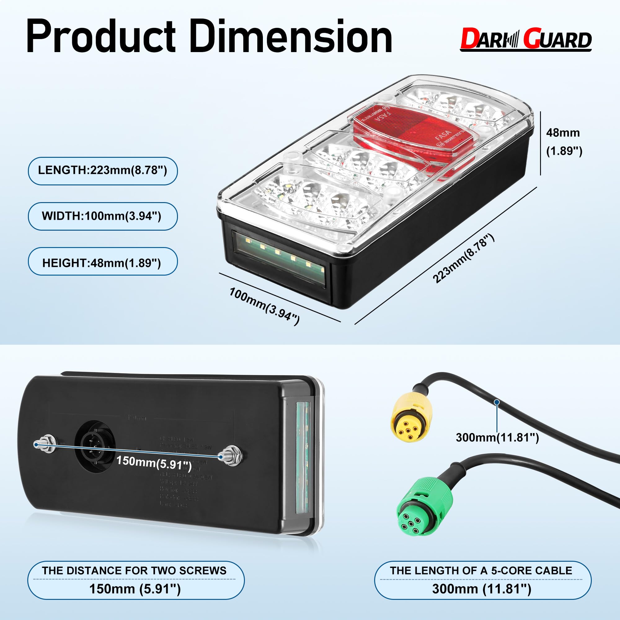 Fanali Posteriori Rimorchio Led 12V 24V 7 Funzioni Luci per Rimorchio Agricolo Auto Campe Camion Trattore con Baionetta 5 Pin Omologati E57 IP65 Impermeabile