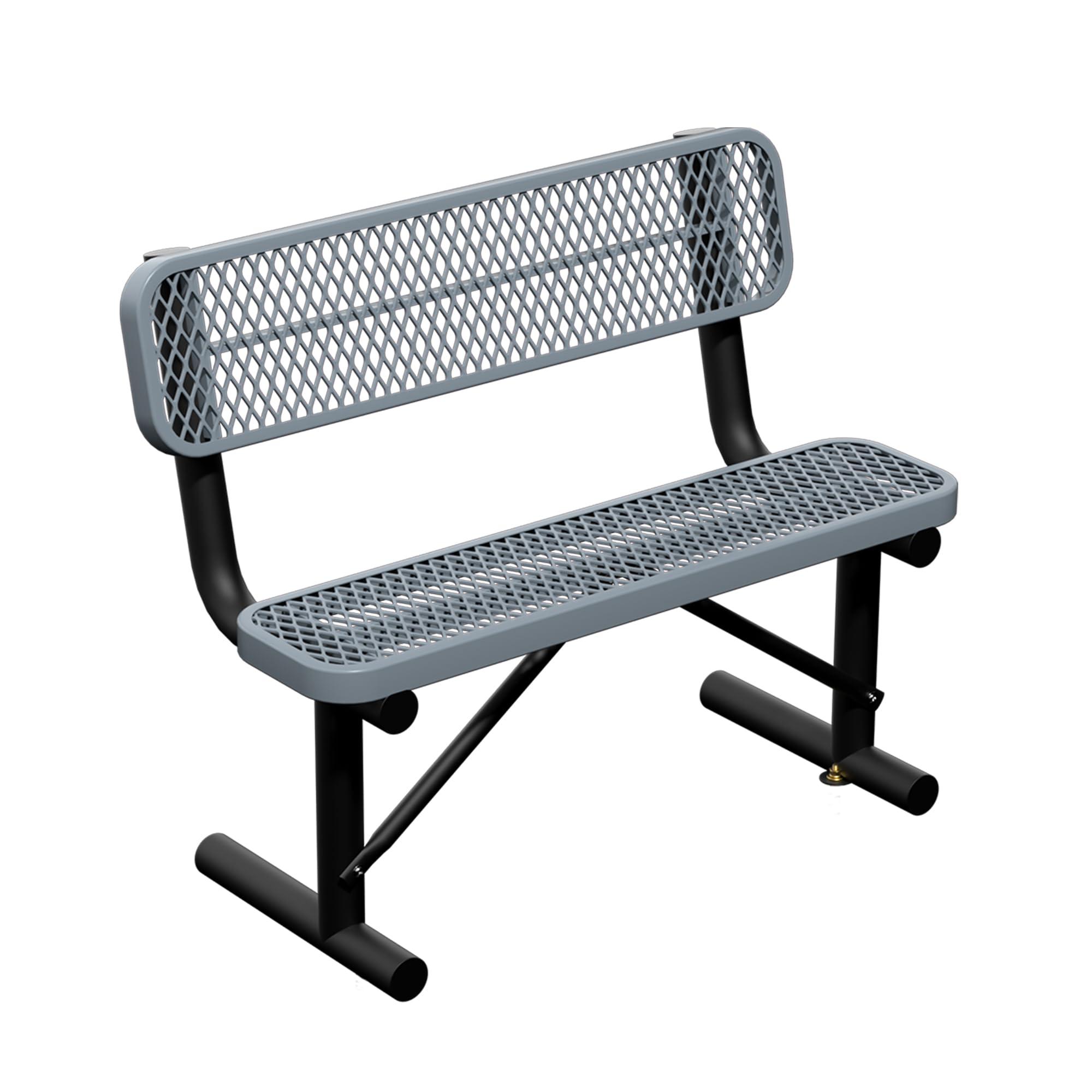 4ft Gray Metal Park Bench with Backrest, Heavy Duty Outdoor Benches Weatherproof Steel Long Playground Bench Seats, Commercial Garden Benches Red Dock Benches for Lawn, Park, Deck,Patio, Porch