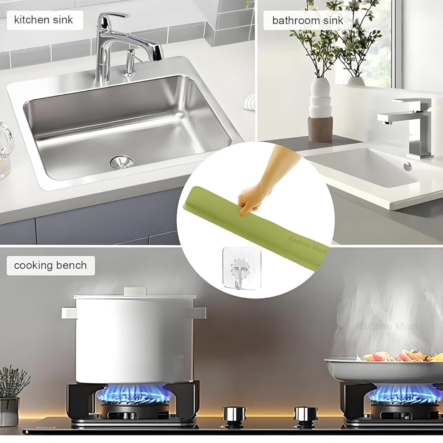 Radhav Mart Sink Splash Guard | Silicone Countertop Suction Barrier | Kitchen Water Splash Protector | Anti-Splash Shield | Flexible Water Blocking Strip | Kitchen Tools & Accessories 1