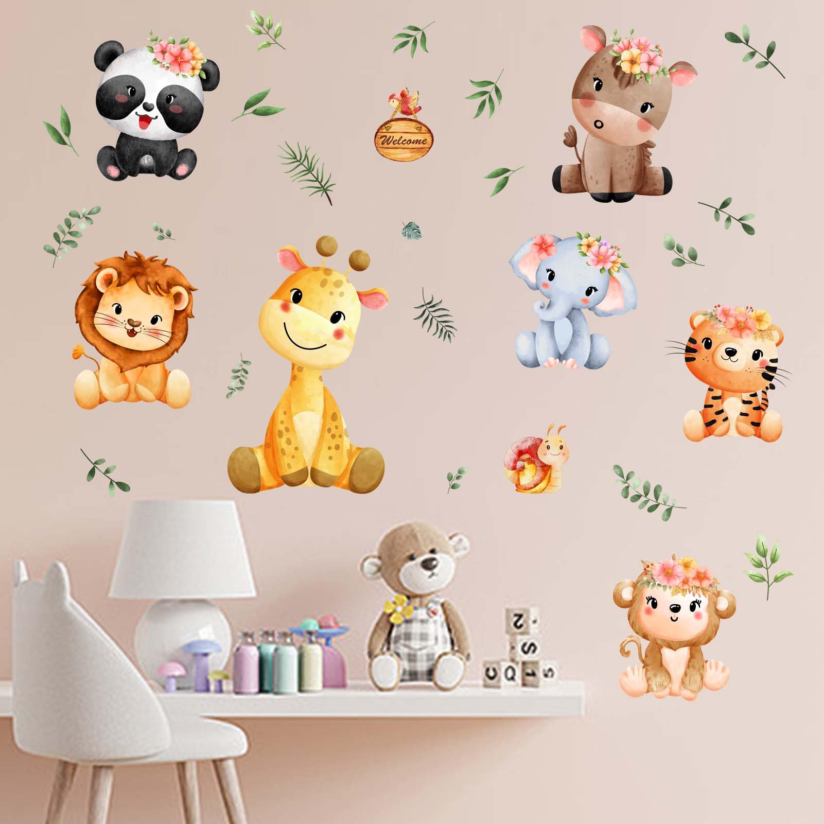 Amimagen Watercolor Flower Wall Stickers - Kids Baby Boys Girls Toddler Garden Preschool Floral Wall Decals - Nursery Playroom Classroom Daycare Bedroom Home Wall Decor