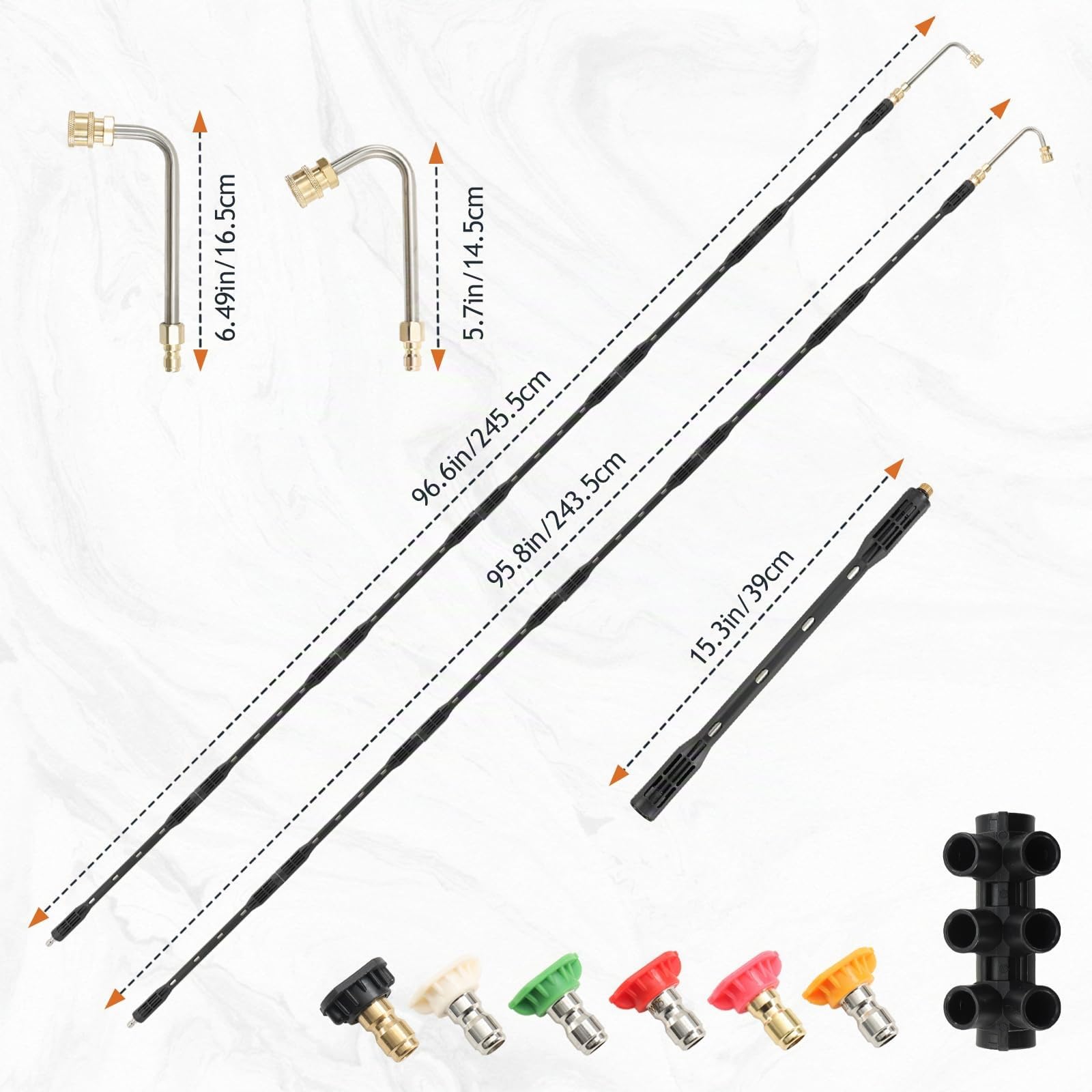 9 Varillas de Extensión para Lavadora a Presión, Lanza de Lavadora a Presión de Extensión, Herramientas de Limpieza de Canalones 4000 PSI, Compatible con Karcher K Series K2-K7